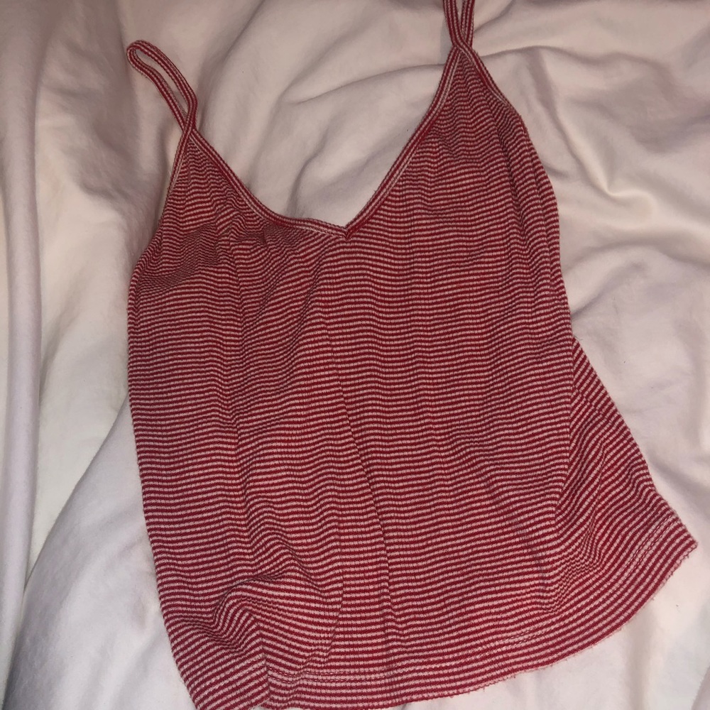 Ribbed Red and White Brandy Melville Crop Tank